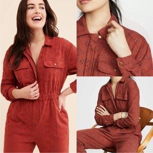 NWT Free People Women's Rust Set The Tone Eyelet Utility Jumpsuit Romper Size 10